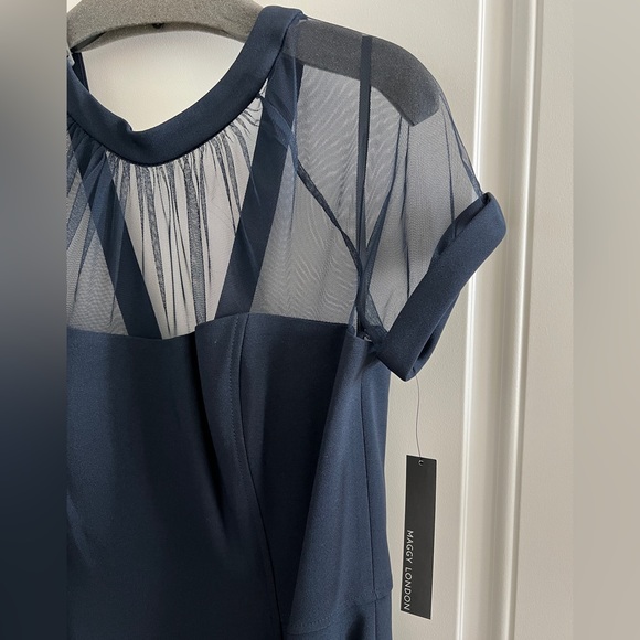MAGGY LONDON Illusion Sheath Cocktail Dress Size 16in Navy - Picture 3 of 5